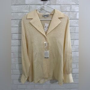 VINTAGE Pancaldi & B Cream SILK crocodile/animal print Blouse Size 10 #3044